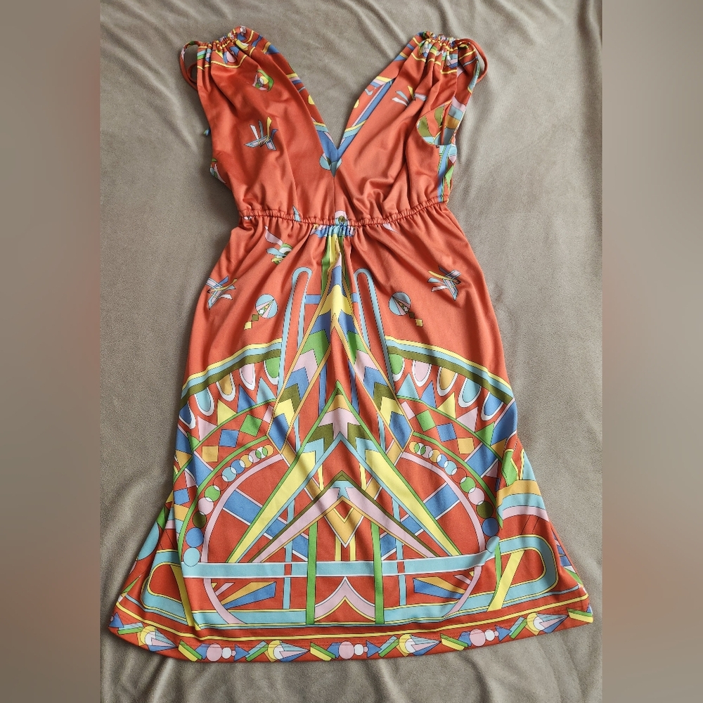 Vibrant Geometric Print Midi Dress